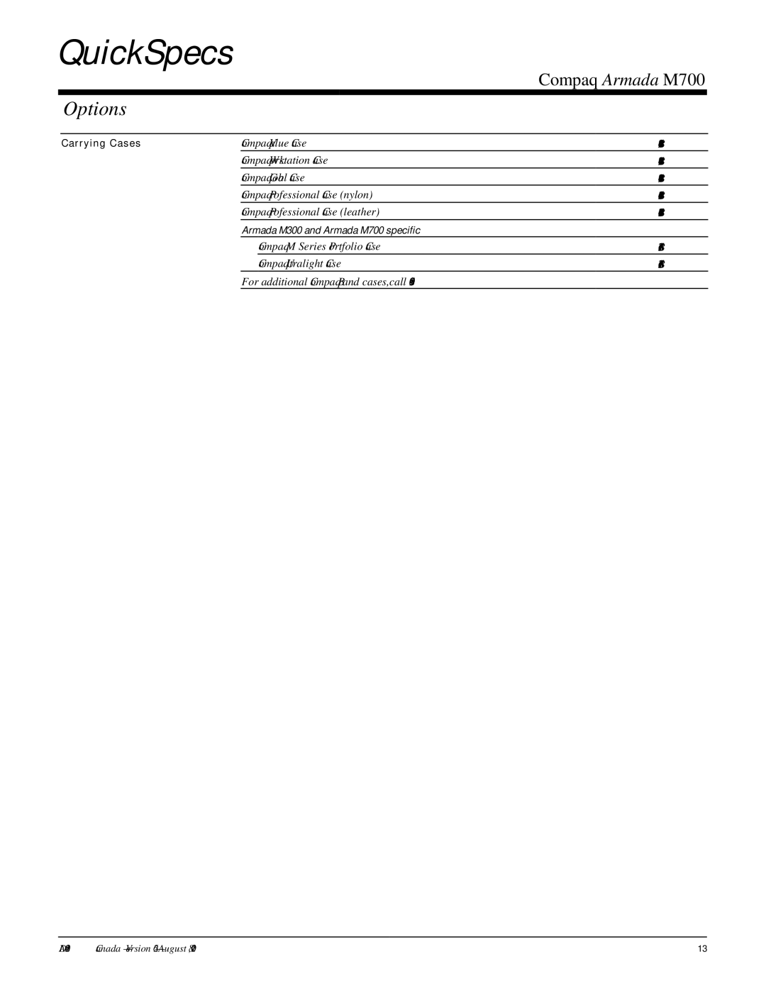 Compaq warranty Carrying Cases, Armada M300 and Armada M700 specific 