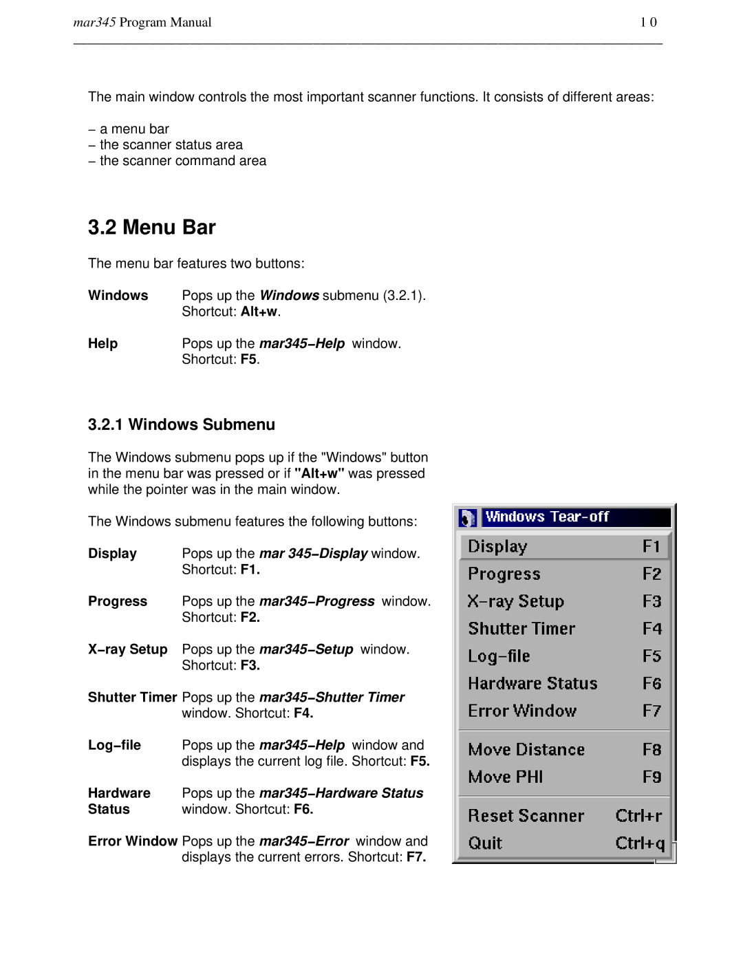 Compaq mar345 manual Menu Bar, Windows Submenu 