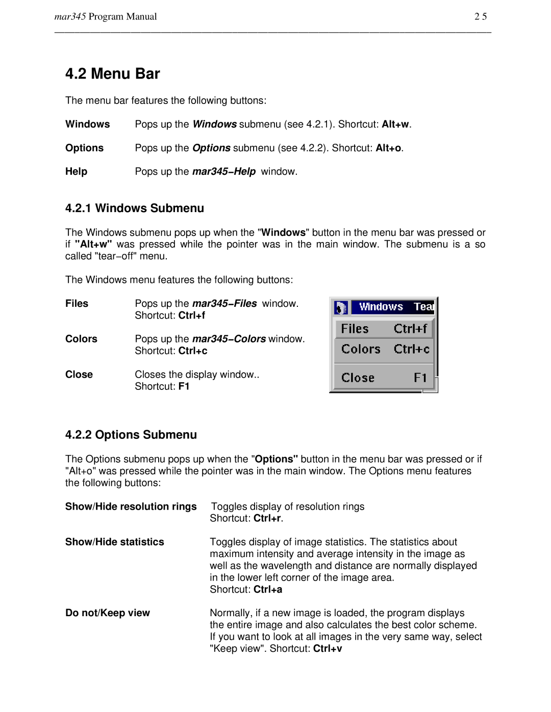 Compaq mar345 manual Options Submenu, Files, Colors, Show/Hide statistics, Do not/Keep view 