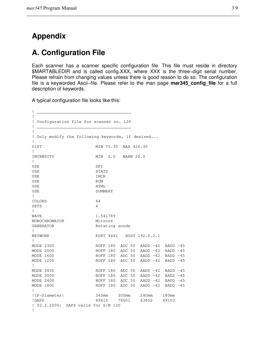 Compaq mar345 manual Appendix Configuration File 