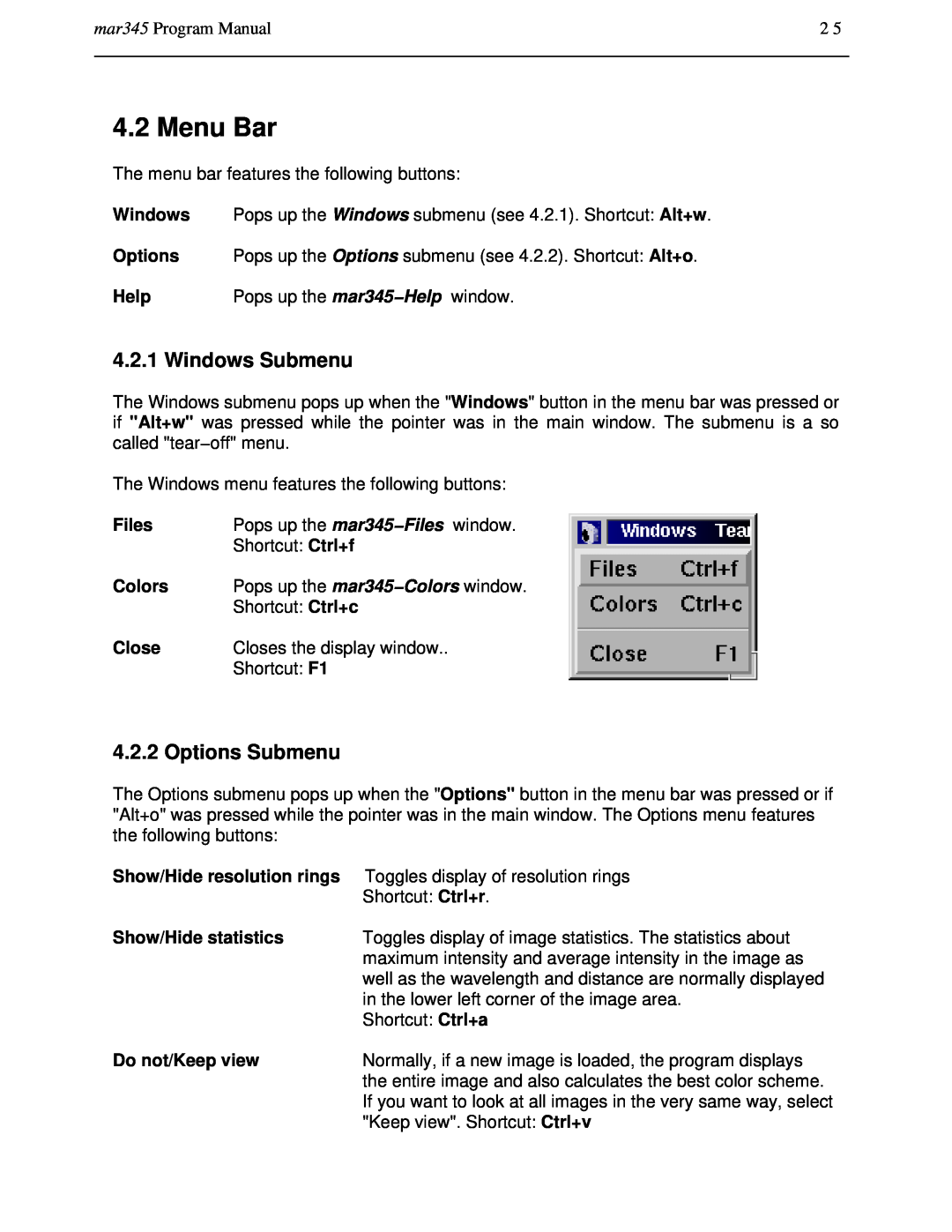Compaq manual Menu Bar, Windows Submenu, Options Submenu, mar345 Program Manual 
