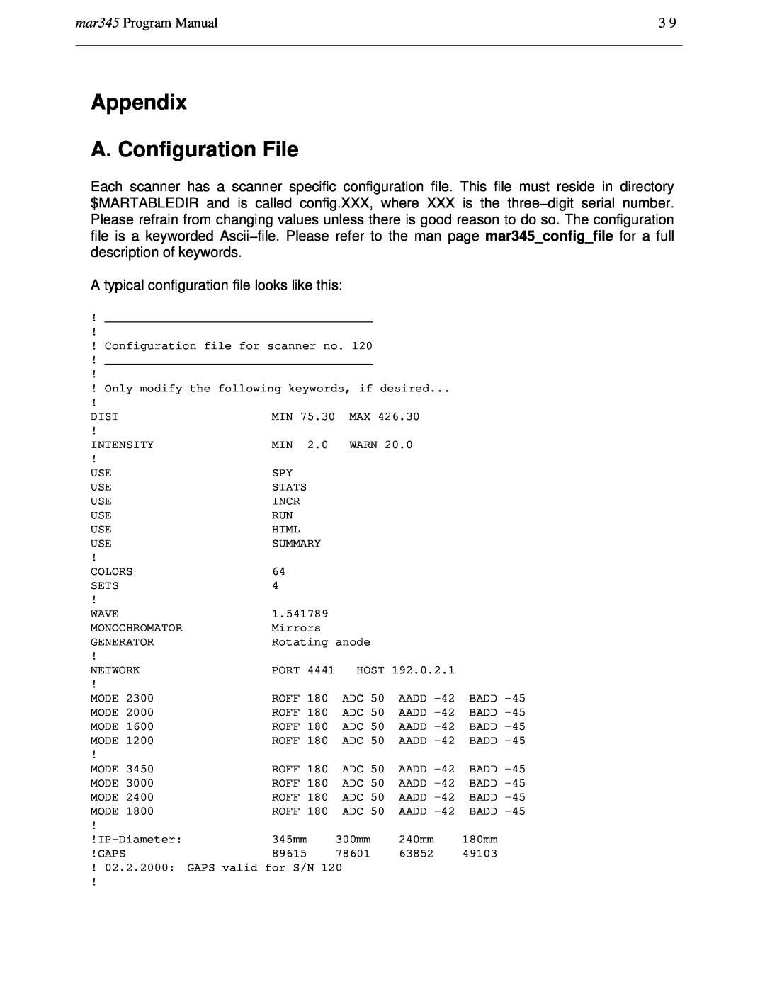 Compaq manual Appendix A. Configuration File, mar345 Program Manual 