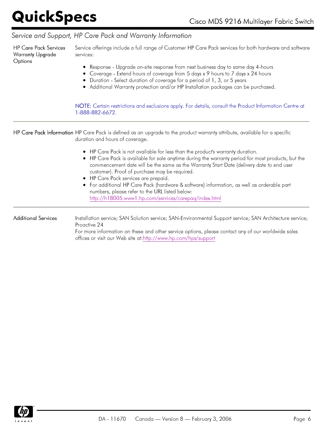 Compaq MDS 9216 manual Warranty Upgrade, Options 