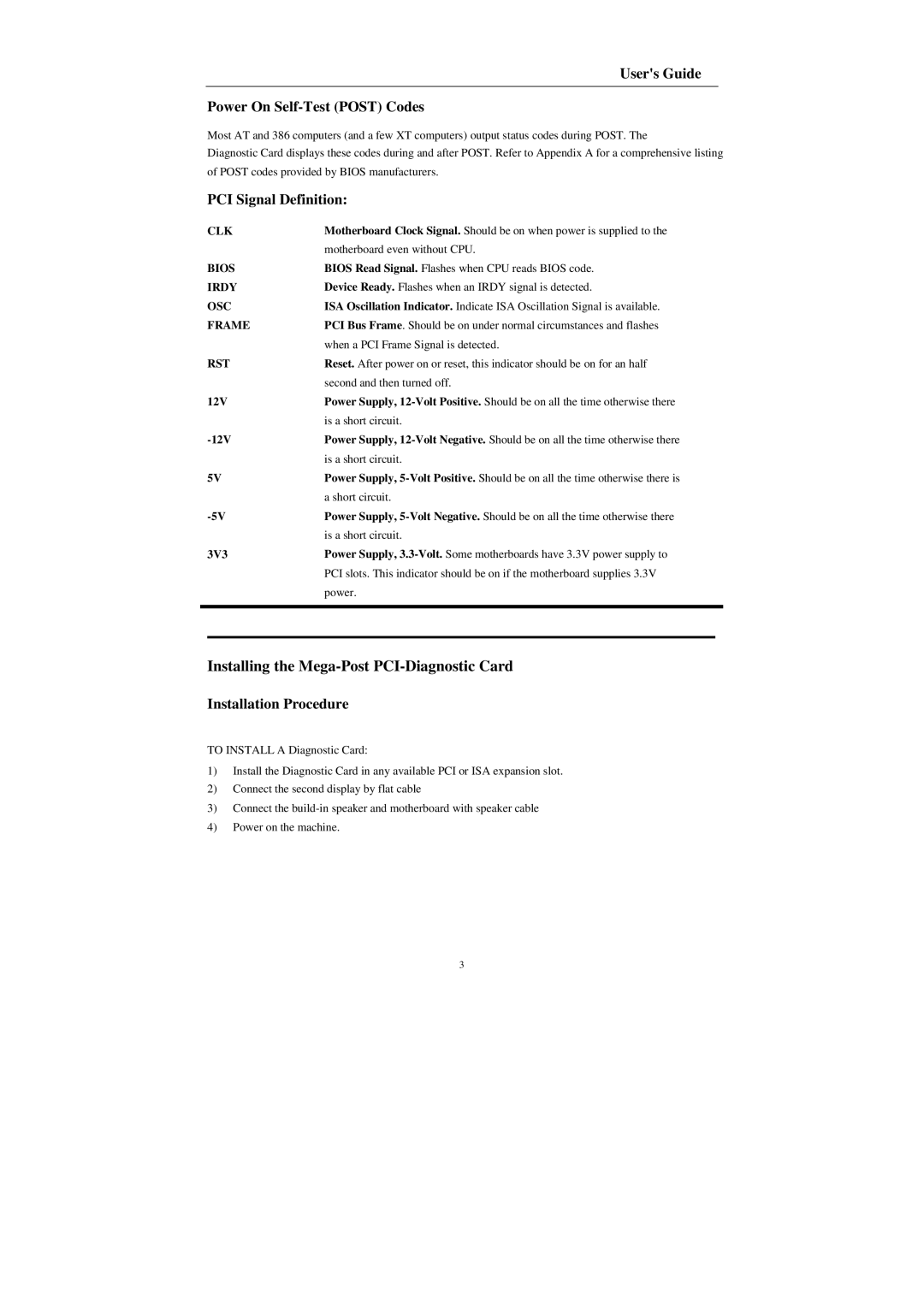 Compaq Mega-Post manual Users Guide Power On Self-Test Post Codes, PCI Signal Definition 