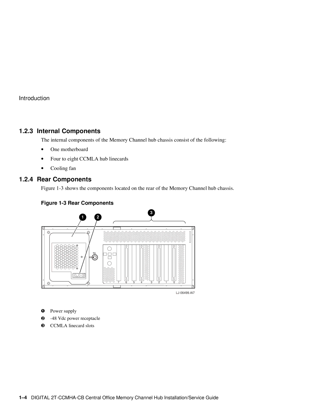 Compaq Memory Channel Hub manual Internal Components, Rear Components 