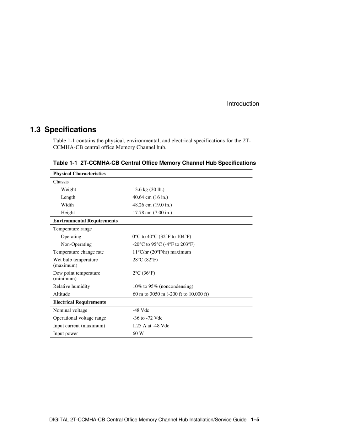 Compaq Memory Channel Hub manual Specifications, Environmental Requirements 