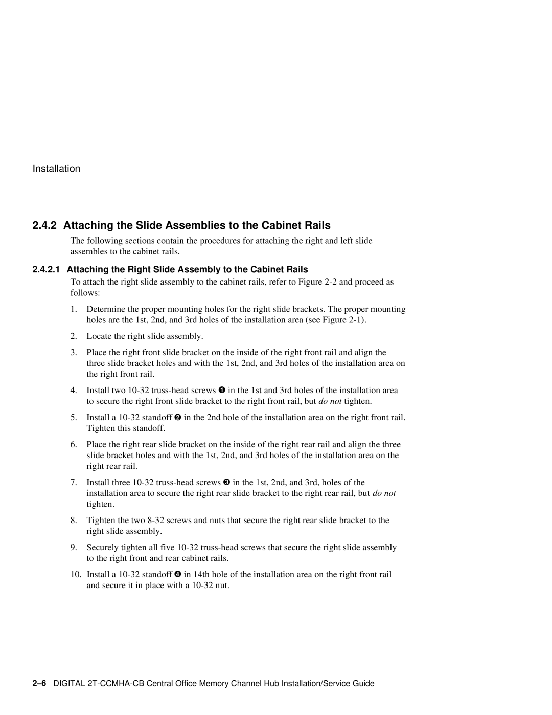 Compaq Memory Channel Hub manual Attaching the Slide Assemblies to the Cabinet Rails 