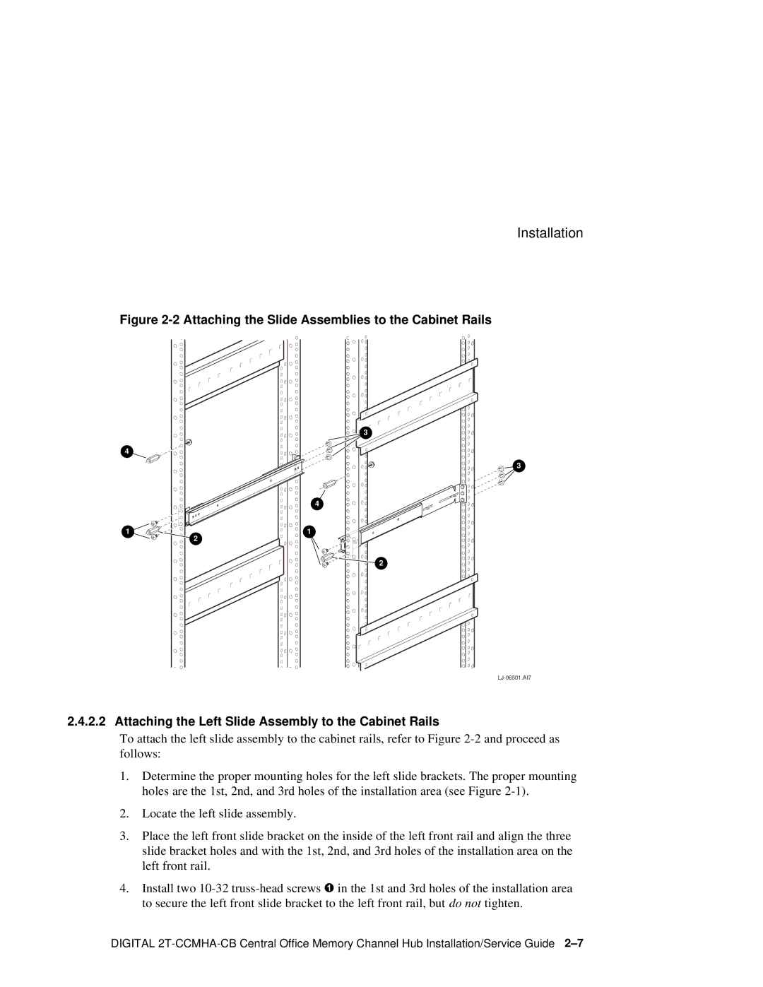 Compaq Memory Channel Hub manual Attaching the Slide Assemblies to the Cabinet Rails 