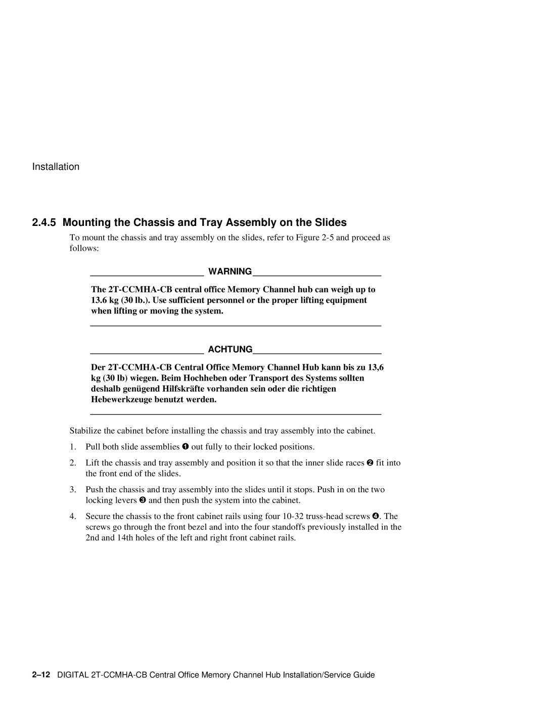 Compaq Memory Channel Hub manual Mounting the Chassis and Tray Assembly on the Slides 