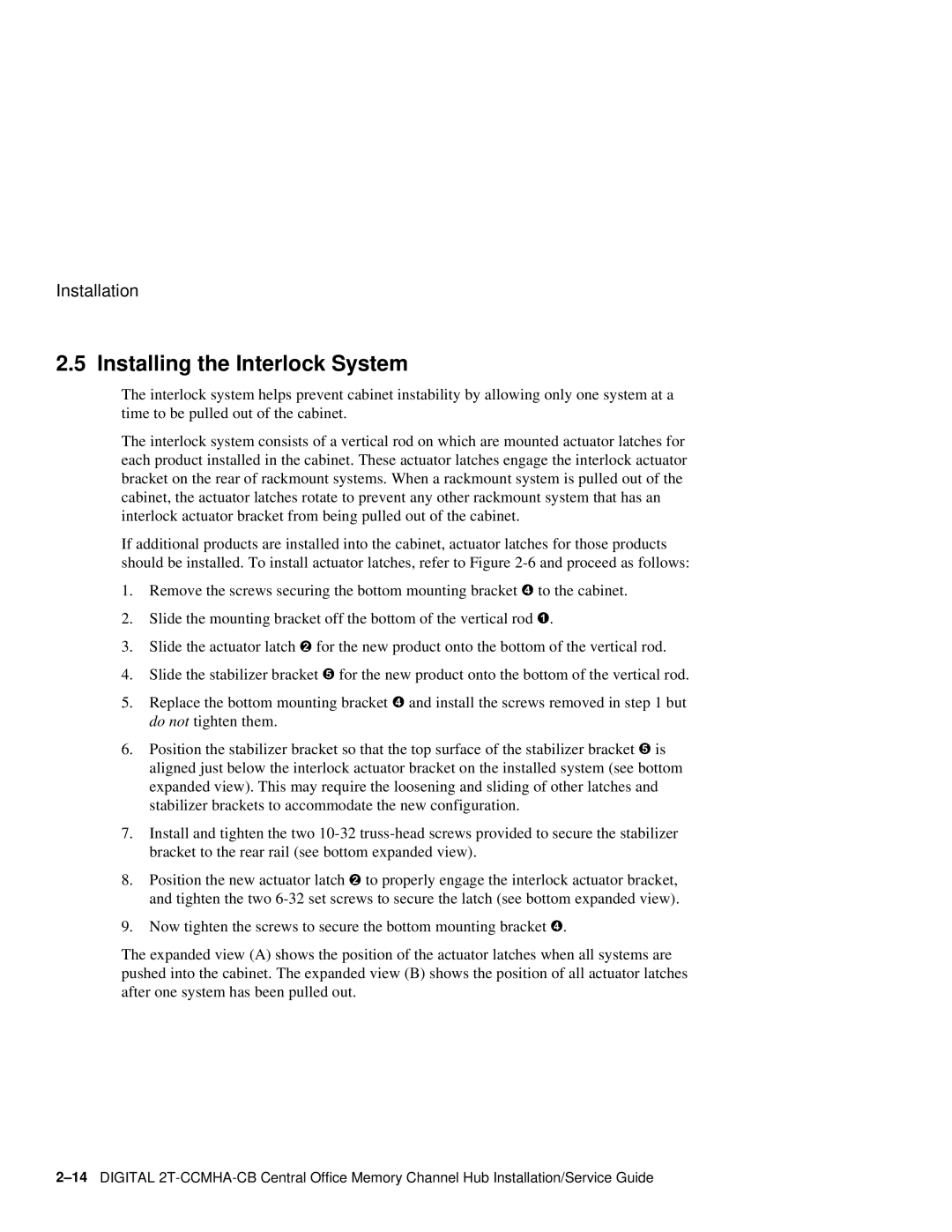 Compaq Memory Channel Hub manual Installing the Interlock System 