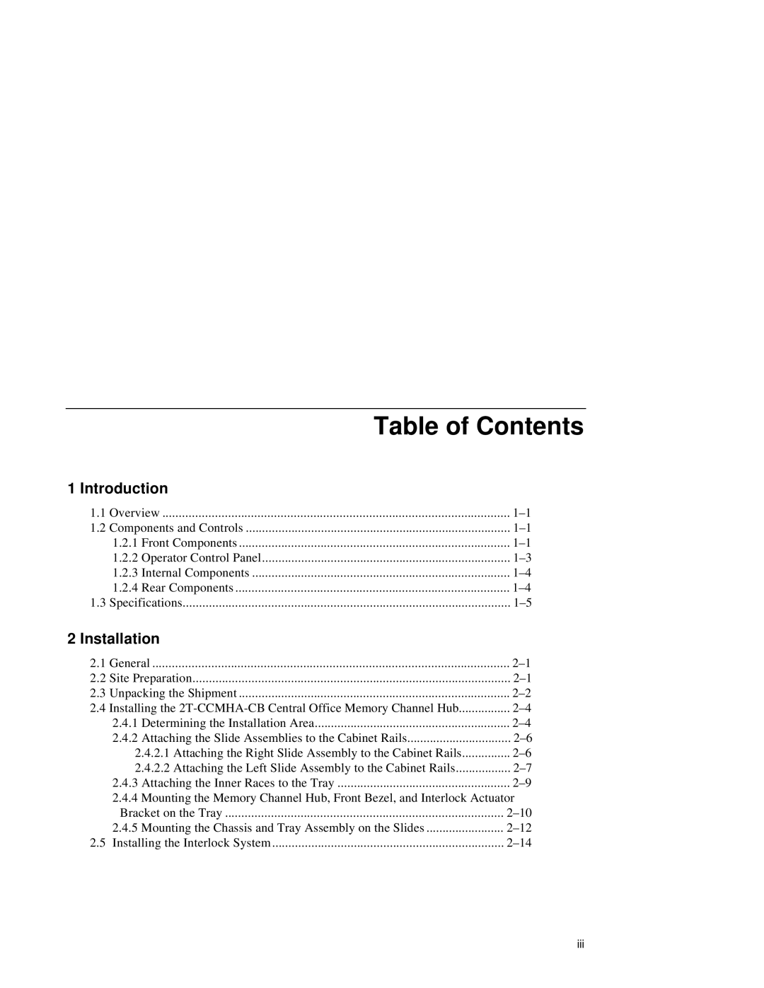 Compaq Memory Channel Hub manual Table of Contents 