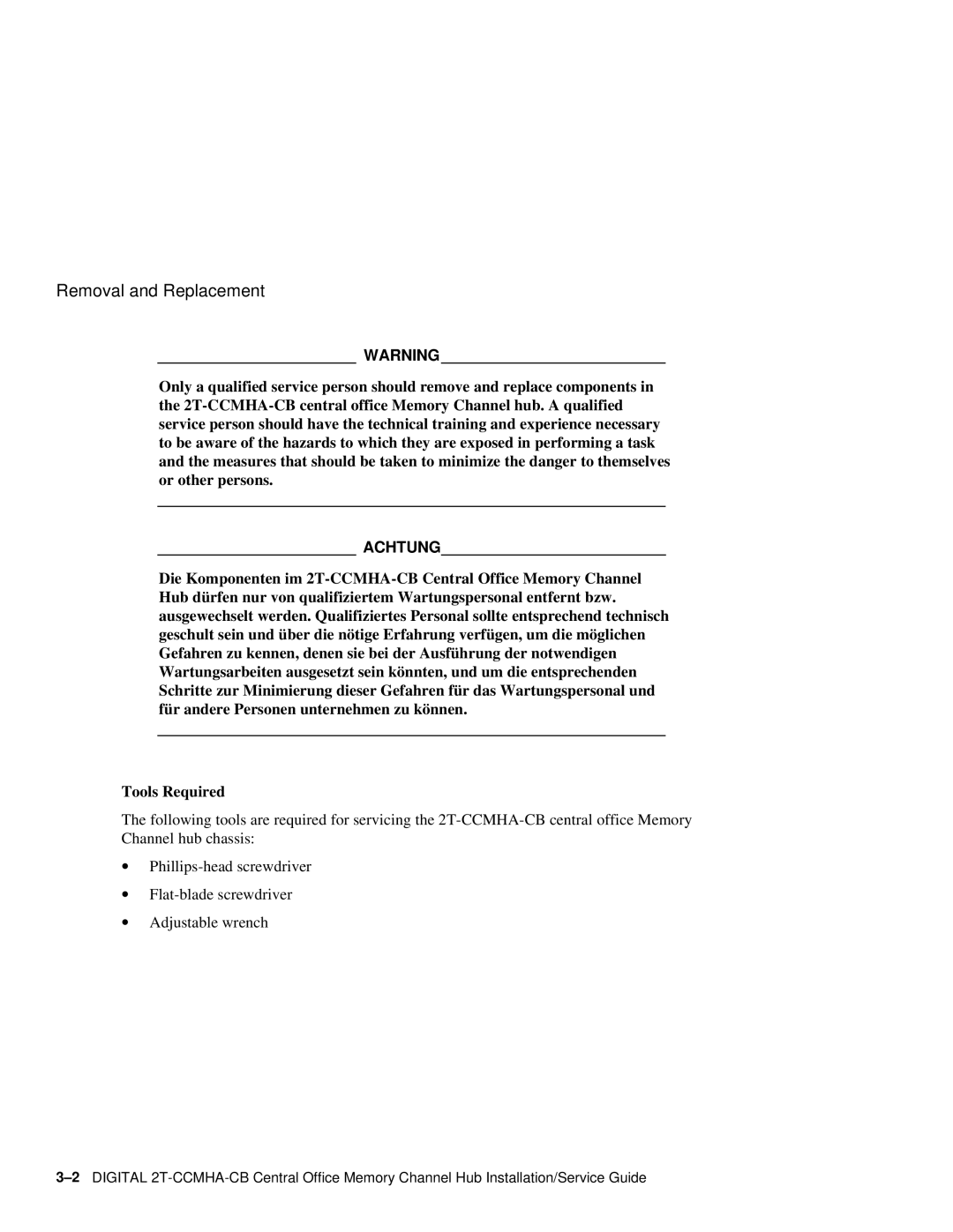 Compaq Memory Channel Hub manual Removal and Replacement 