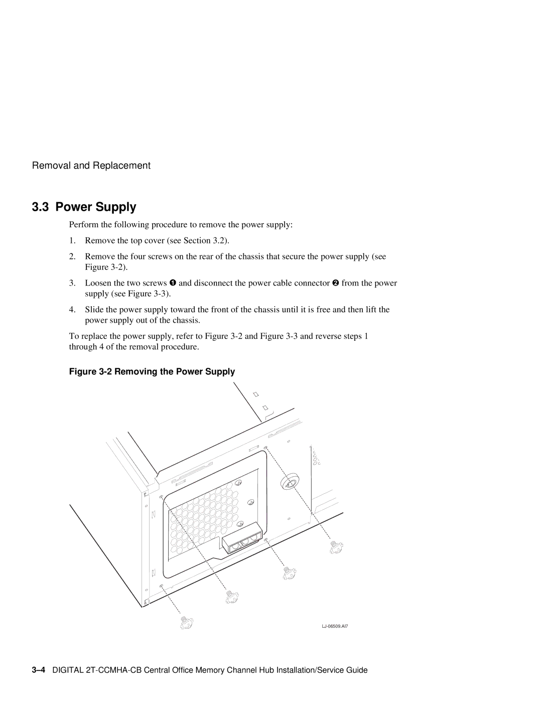 Compaq Memory Channel Hub manual Removing the Power Supply 