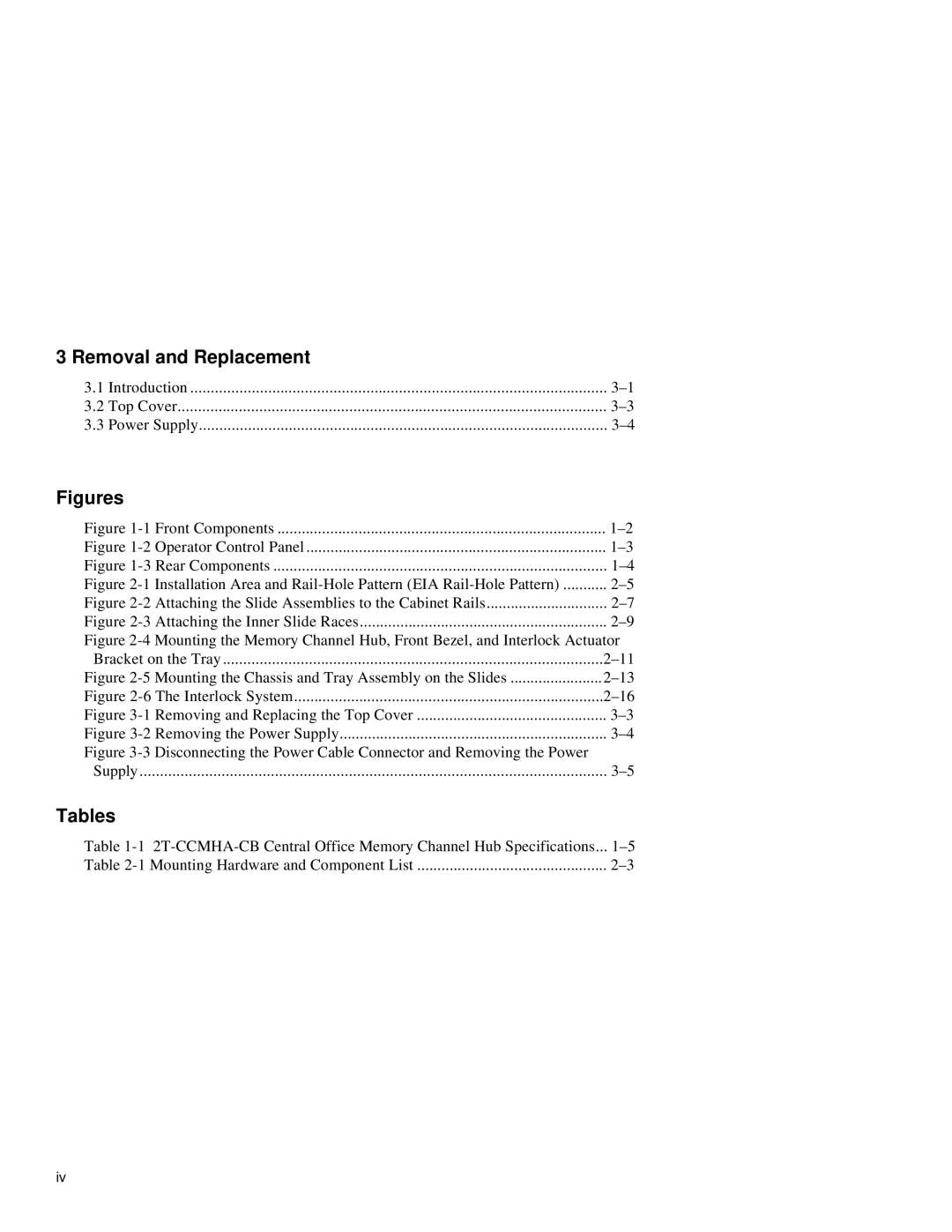 Compaq Memory Channel Hub manual Removal and Replacement, Tables 