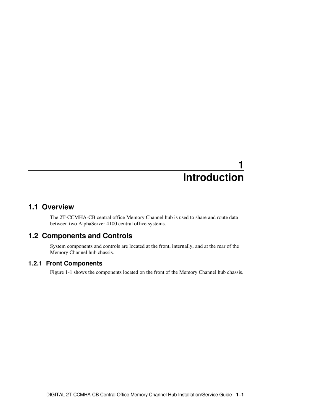 Compaq Memory Channel Hub manual Components and Controls, Front Components 