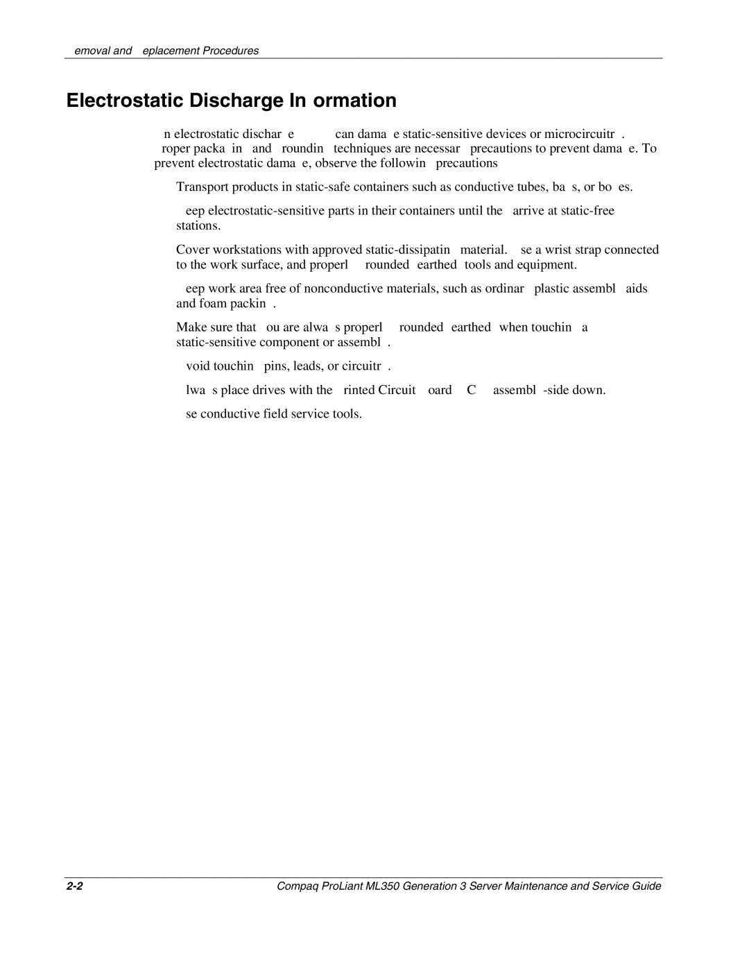 Compaq ML350 manual Electrostatic Discharge Information 