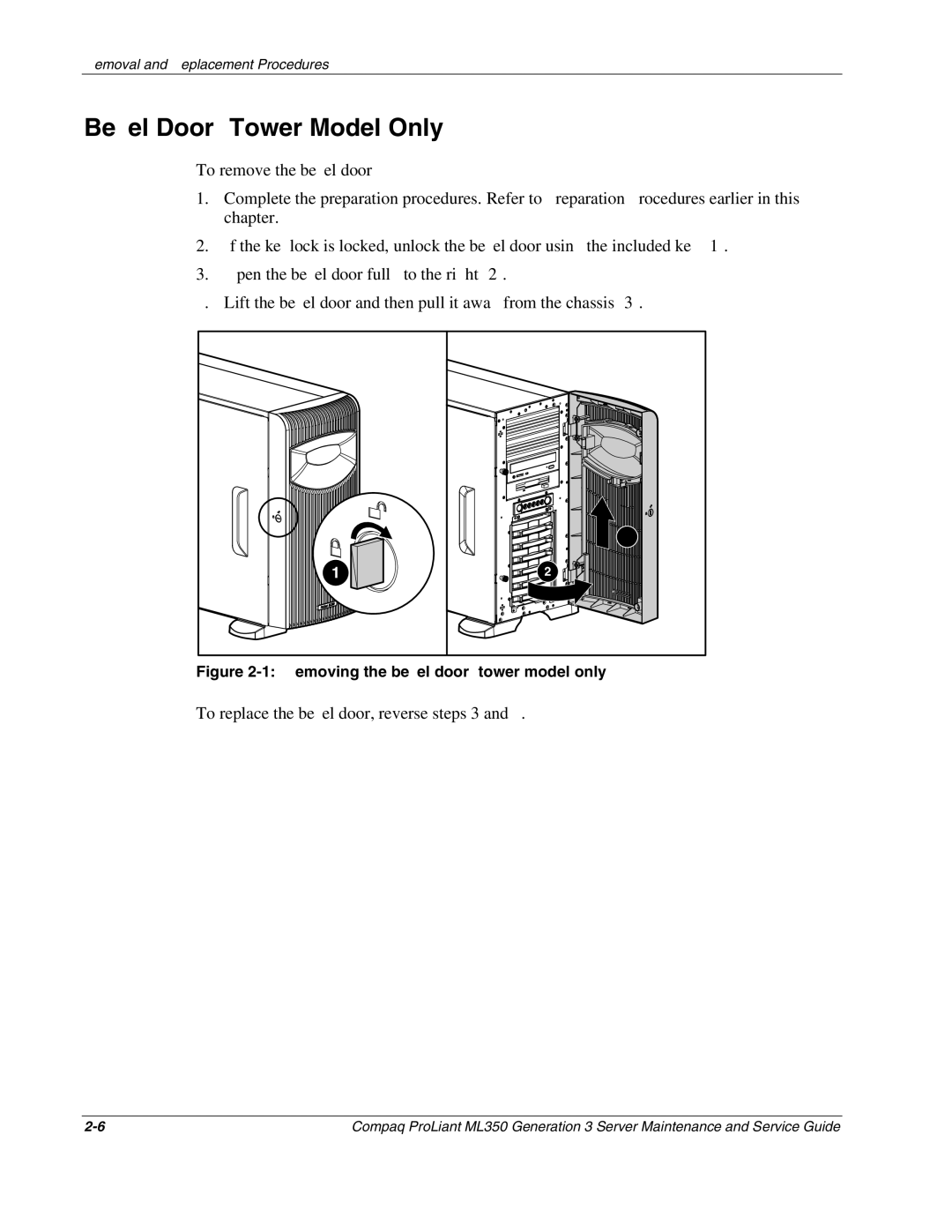 Compaq ML350 manual Bezel Door Tower Model Only, To replace the bezel door, reverse steps 3 