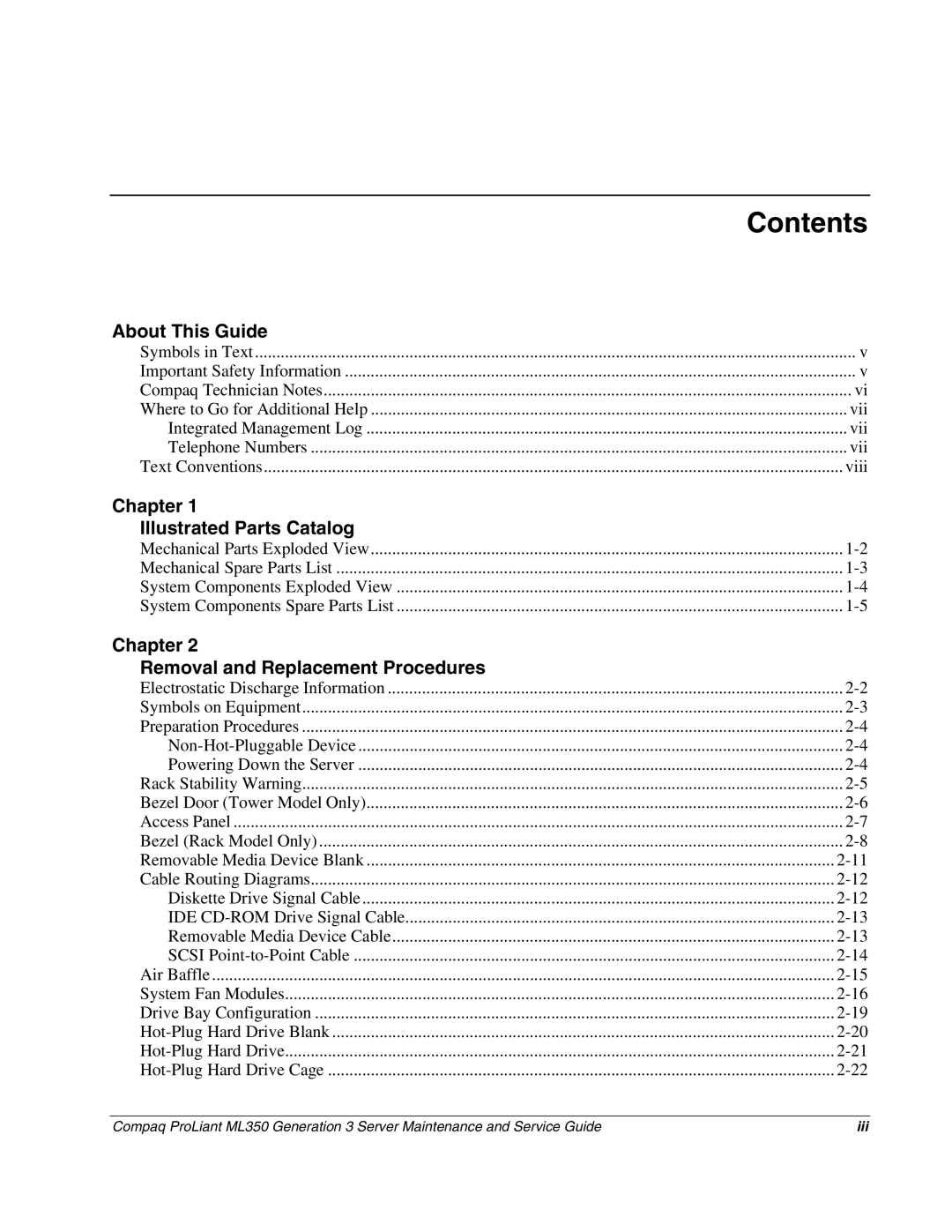 Compaq ML350 manual Contents 