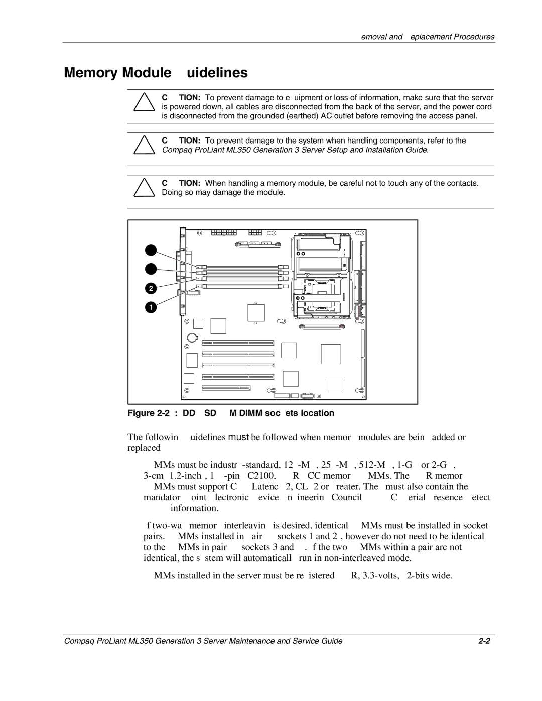 Compaq ML350 manual Memory Module Guidelines, DDR Sdram Dimm sockets location 