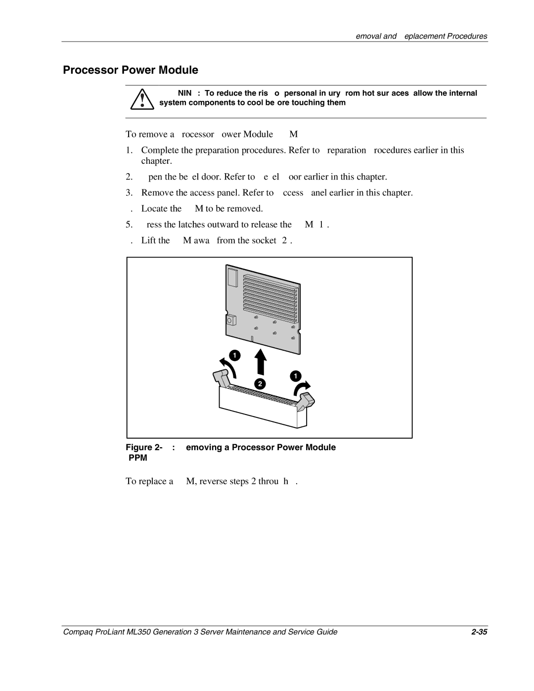 Compaq ML350 manual Processor Power Module, To replace a PPM, reverse steps 2 through 