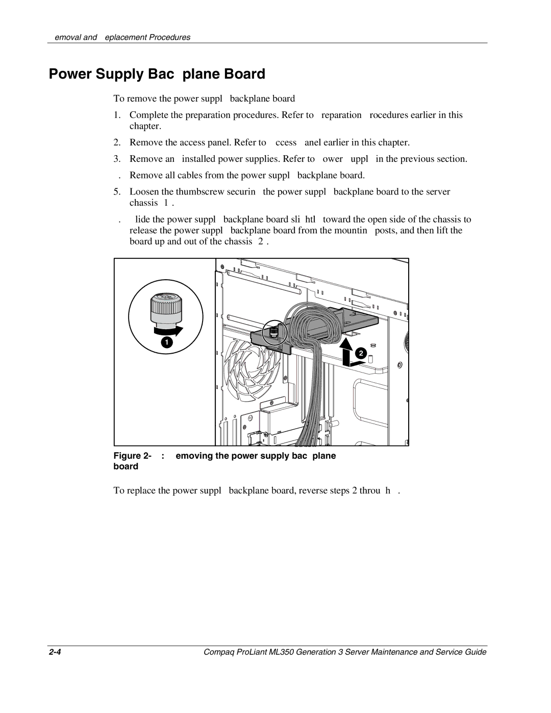 Compaq ML350 manual Power Supply Backplane Board, Removing the power supply backplane board 