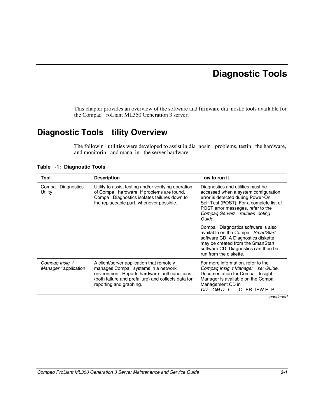 Compaq ML350 manual Diagnostic Tools Utility Overview, Tool Description How to run it 