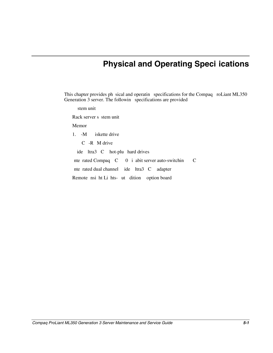 Compaq ML350 manual Physical and Operating Specifications 