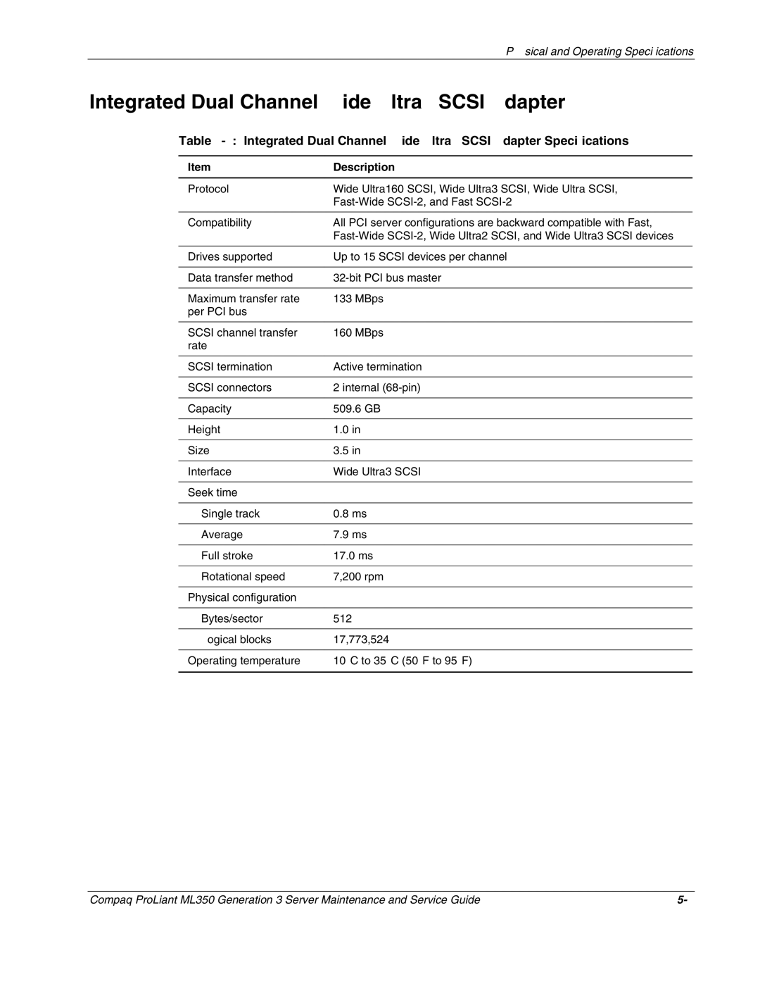 Compaq ML350 manual Integrated Dual Channel Wide Ultra3 Scsi Adapter 