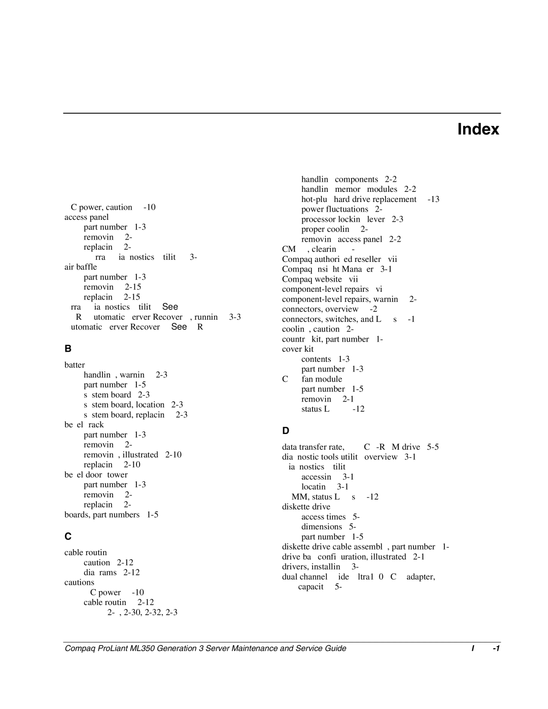 Compaq ML350 manual Index 