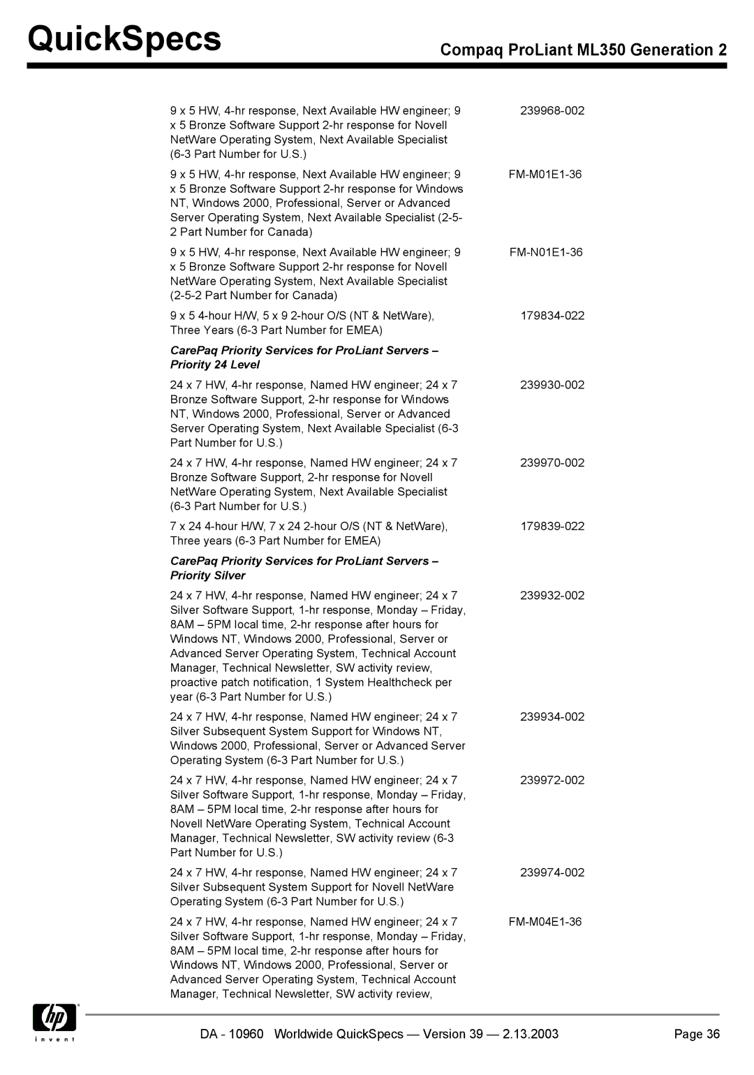 Compaq ML350 specifications QuickSpecs 