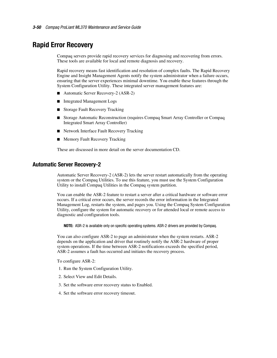 Compaq ML370 manual Rapid Error Recovery, Automatic Server Recovery-2 