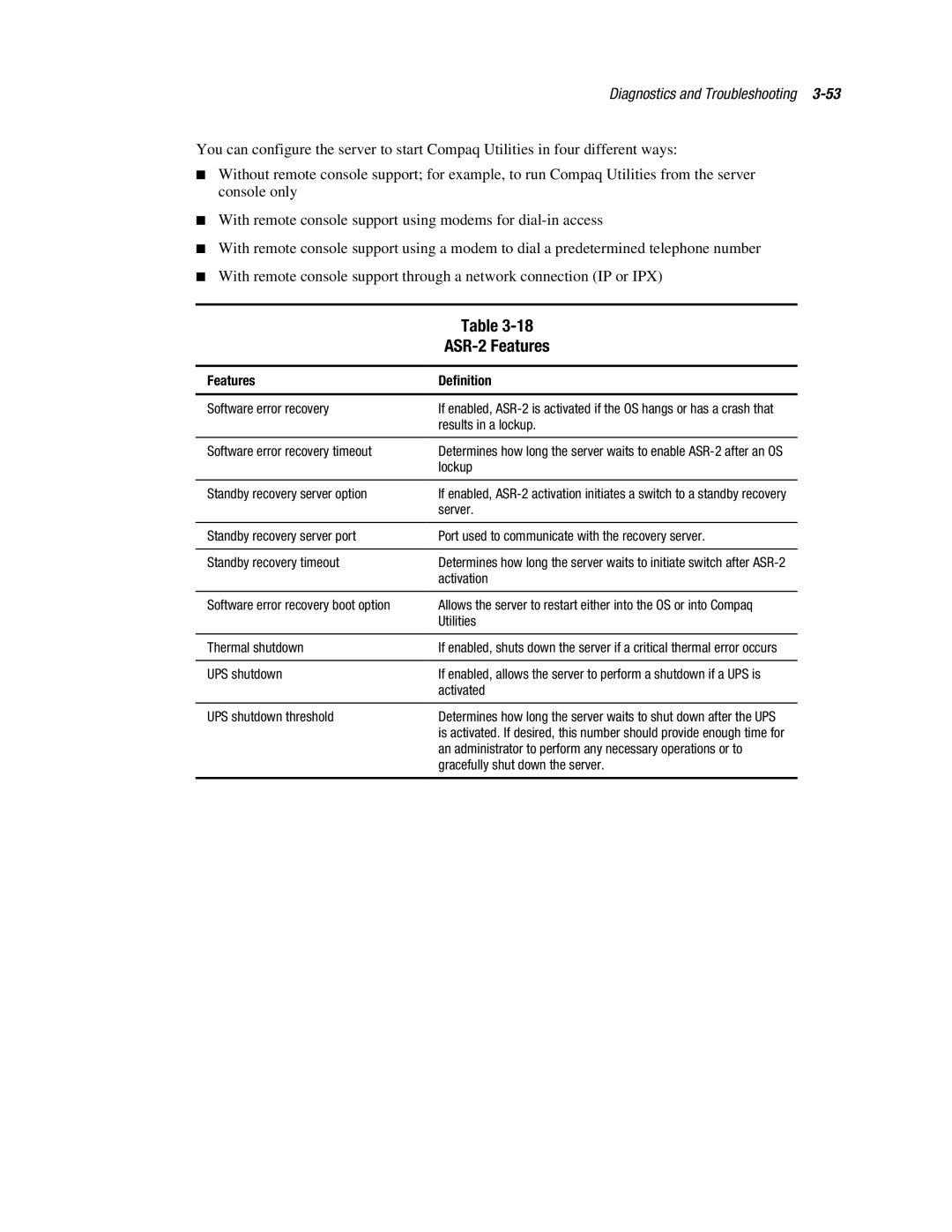 Compaq ML370 manual ASR-2 Features, Features Definition 