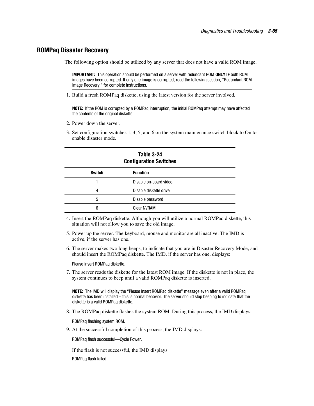 Compaq ML370 manual ROMPaq Disaster Recovery, Configuration Switches, Function 