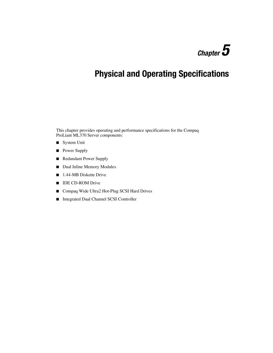 Compaq ML370 manual Physical and Operating Specifications 