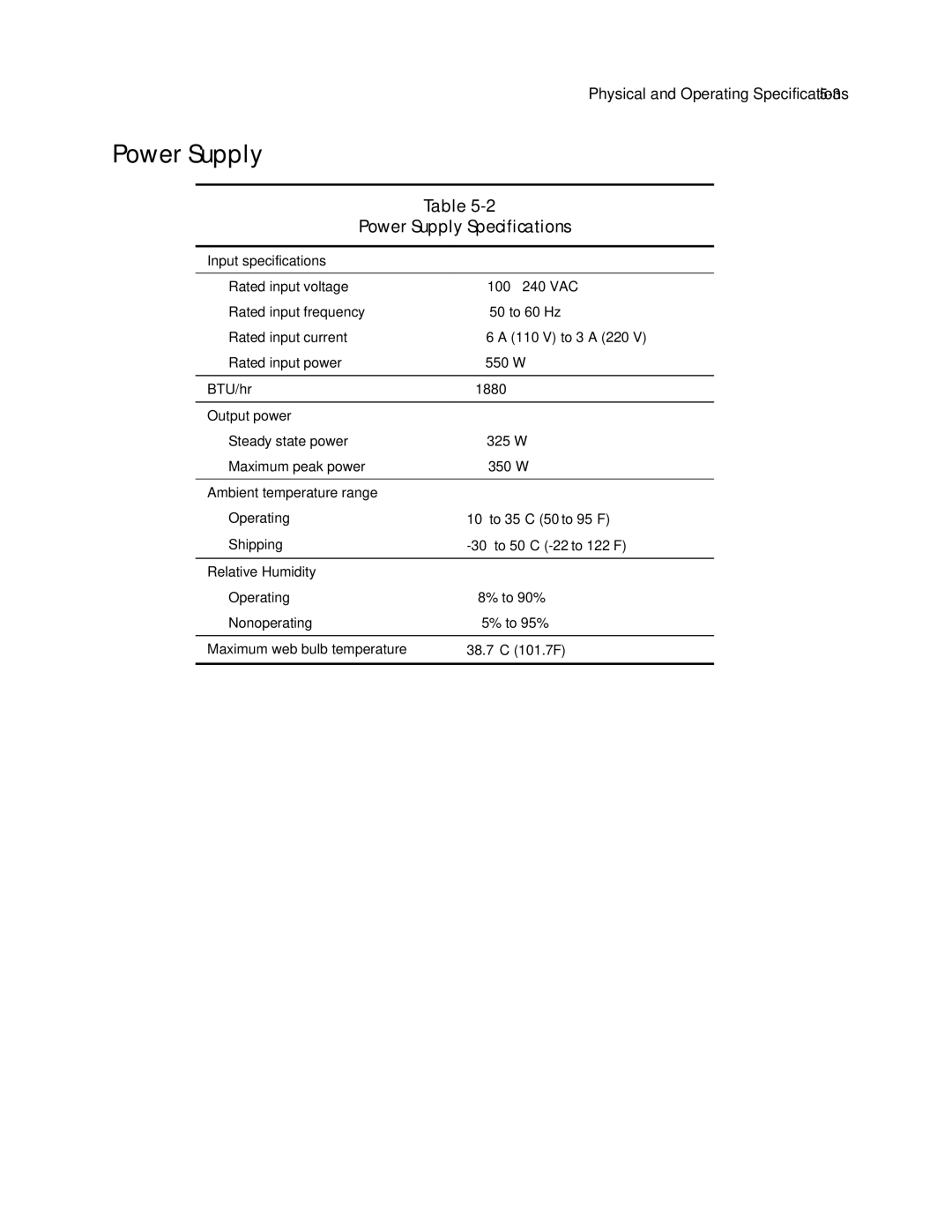 Compaq ML370 manual Power Supply Specifications 