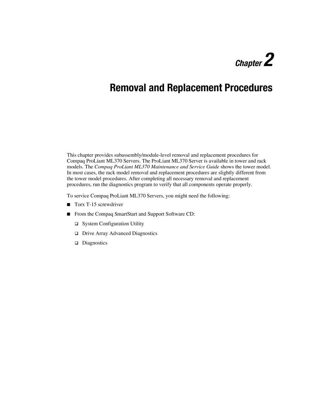 Compaq ML370 manual Removal and Replacement Procedures 