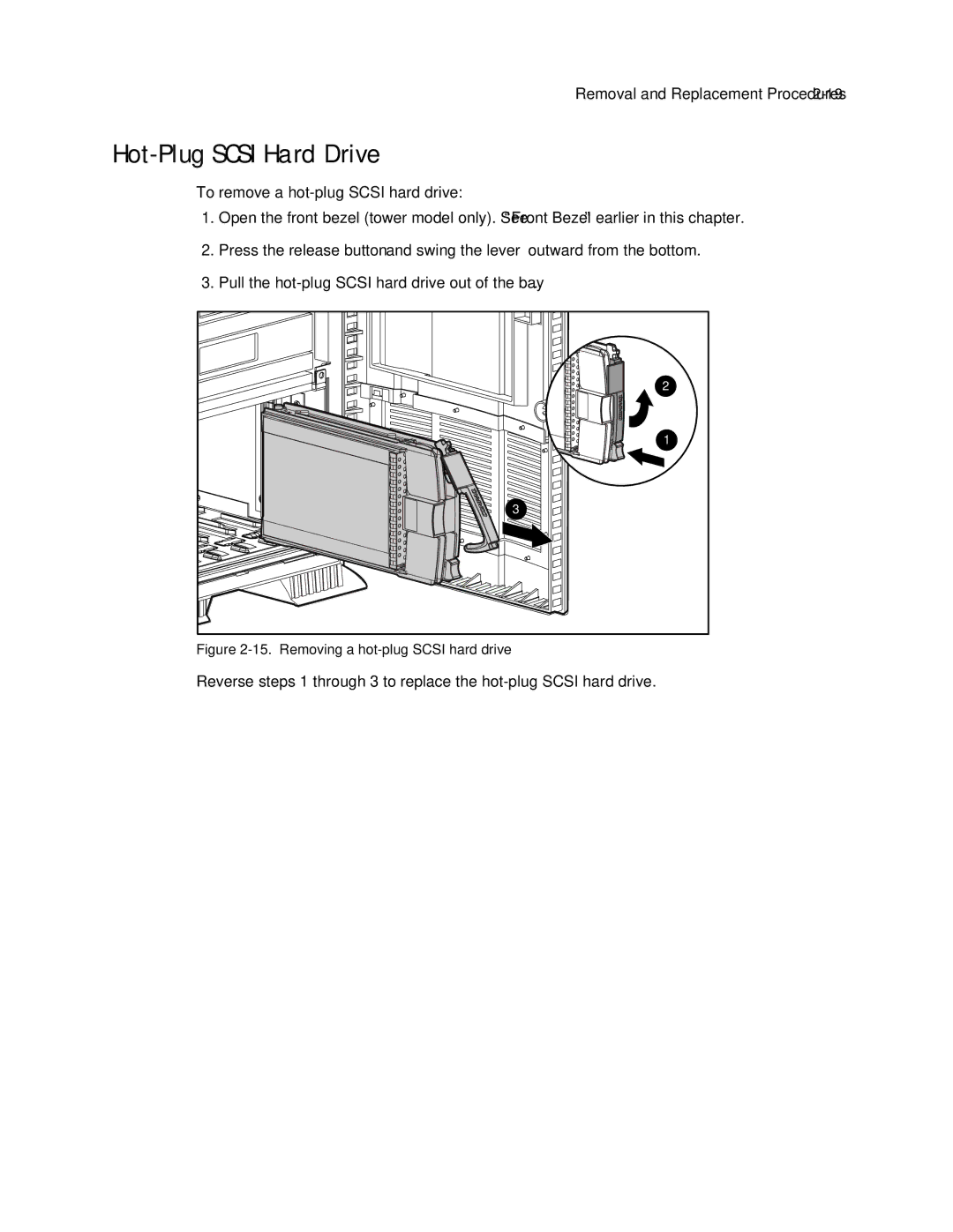 Compaq ML370 manual Hot-Plug Scsi Hard Drive, Removing a hot-plug Scsi hard drive 