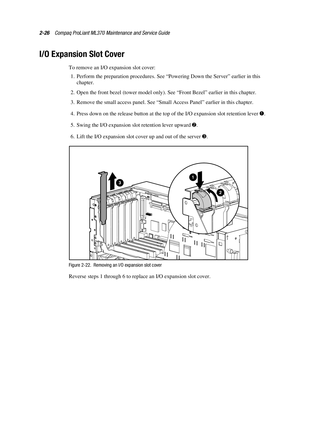 Compaq ML370 manual Expansion Slot Cover, Removing an I/O expansion slot cover 