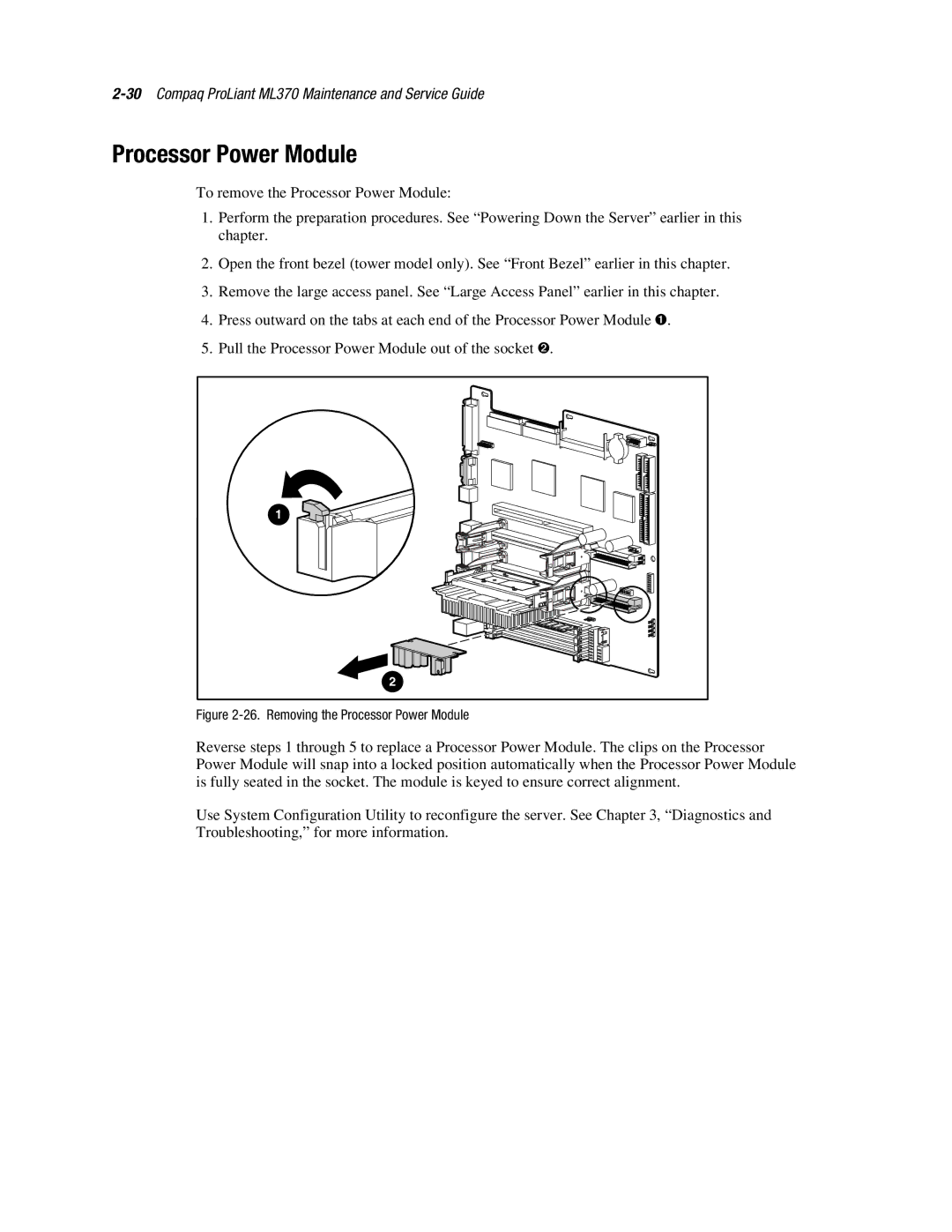 Compaq ML370 manual Removing the Processor Power Module 