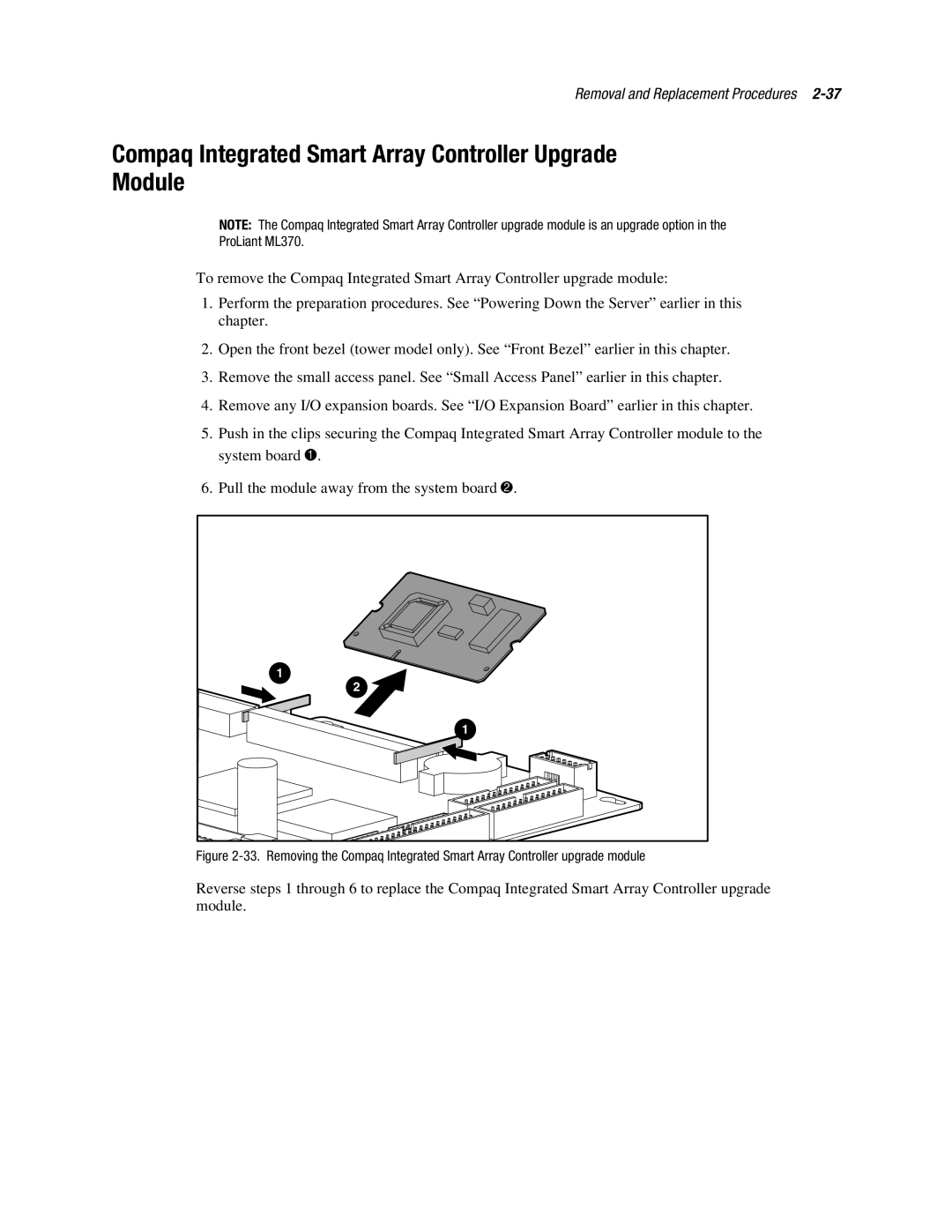 Compaq manual Compaq Integrated Smart Array Controller Upgrade Module, ProLiant ML370 