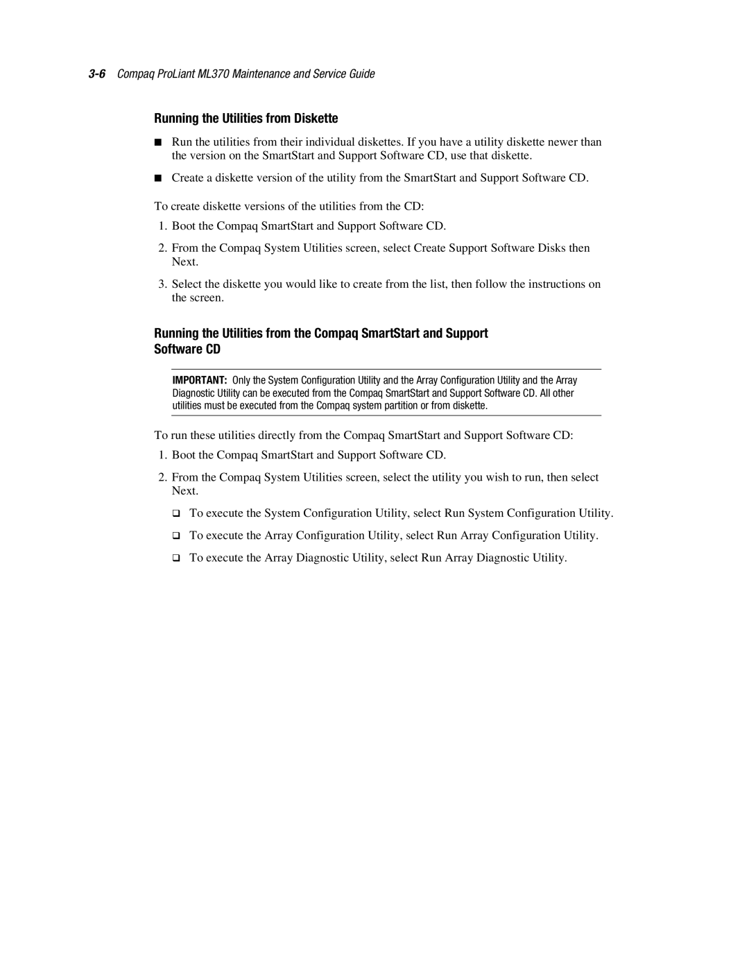 Compaq ML370 manual Running the Utilities from Diskette 