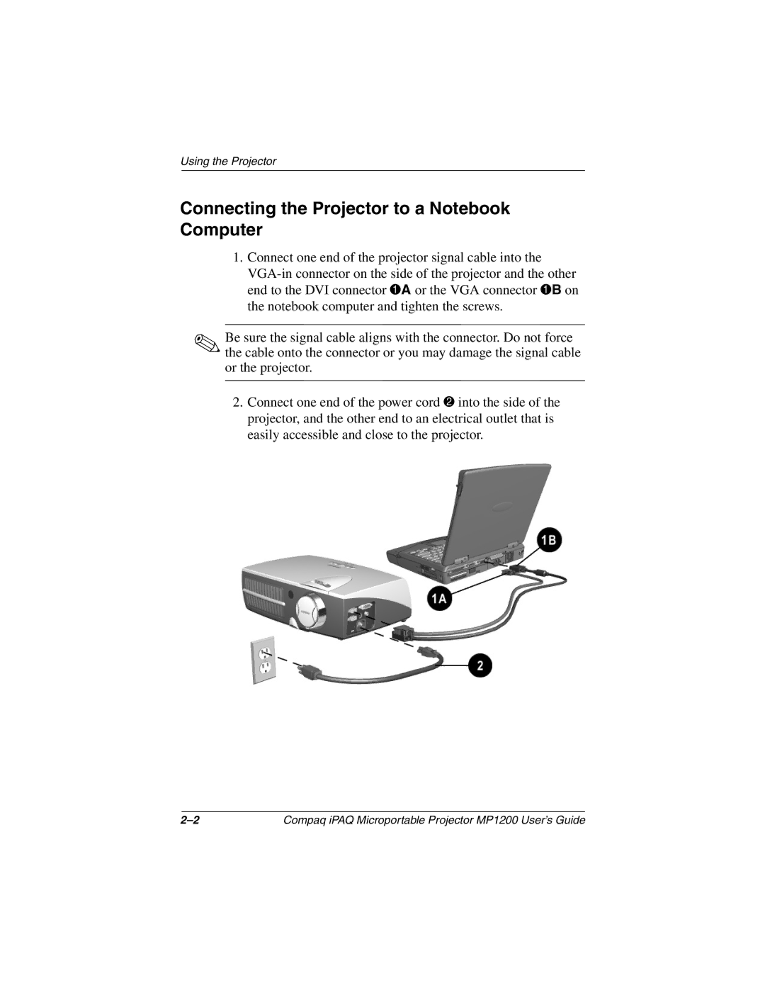 Compaq MP1200 manual Connecting the Projector to a Notebook Computer 