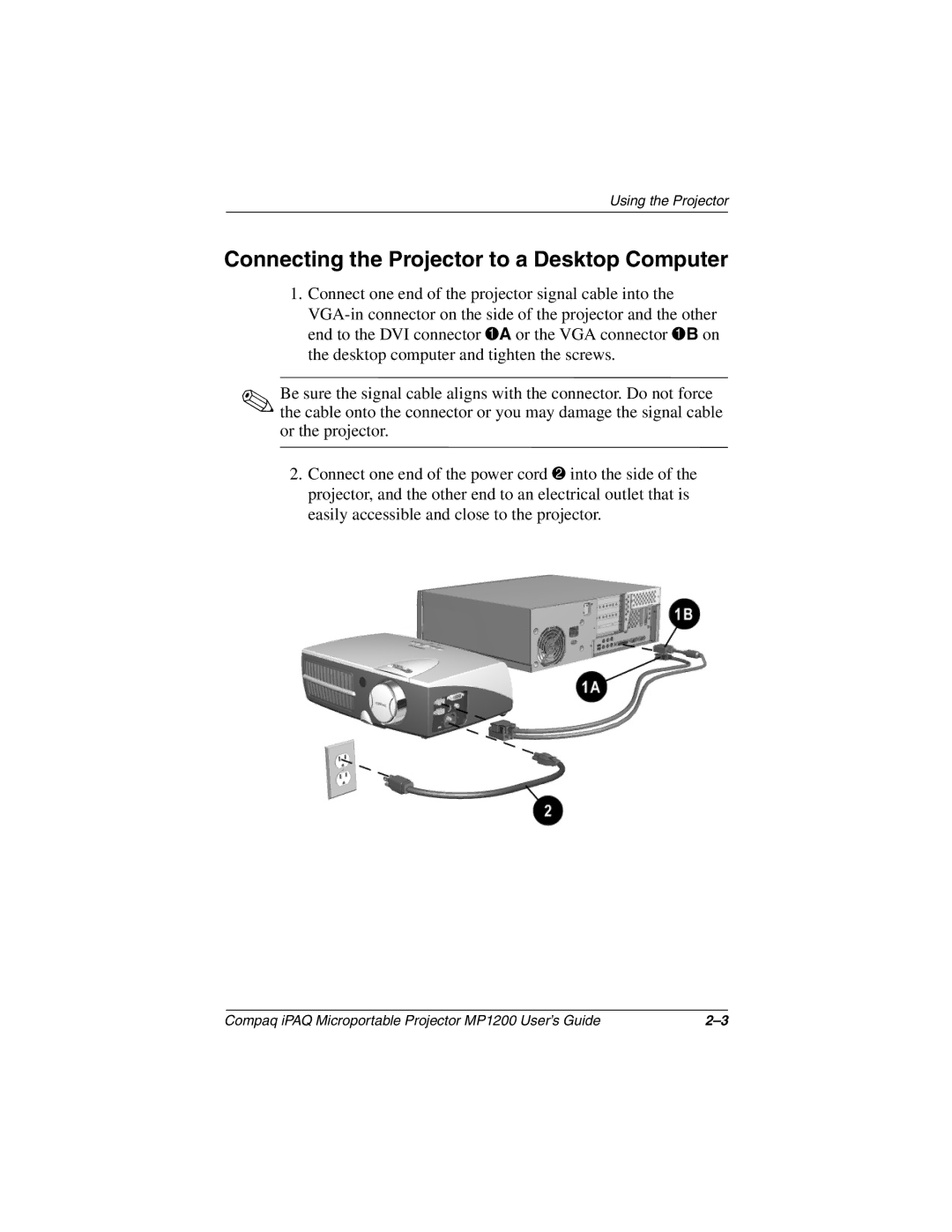 Compaq MP1200 manual Connecting the Projector to a Desktop Computer 