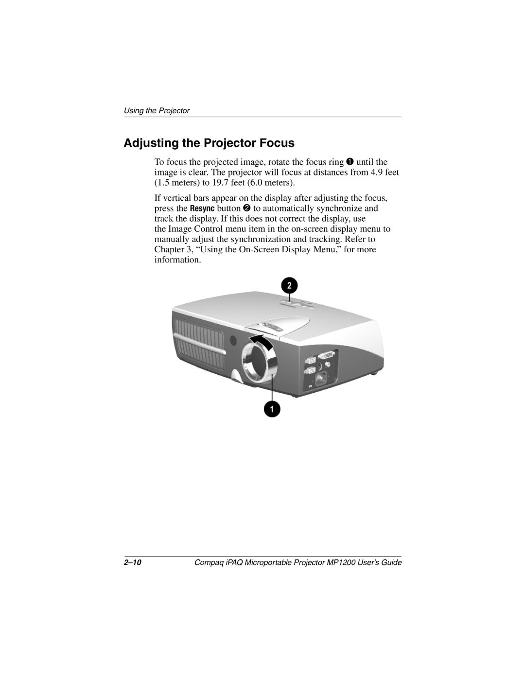 Compaq MP1200 manual Adjusting the Projector Focus 