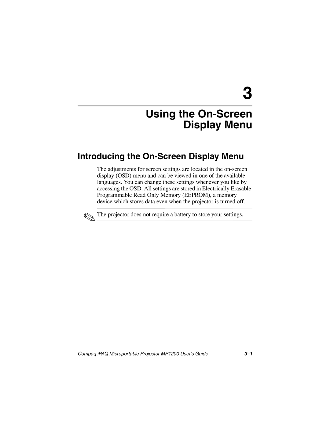 Compaq MP1200 manual Using the On-Screen Display Menu, Introducing the On-Screen Display Menu 