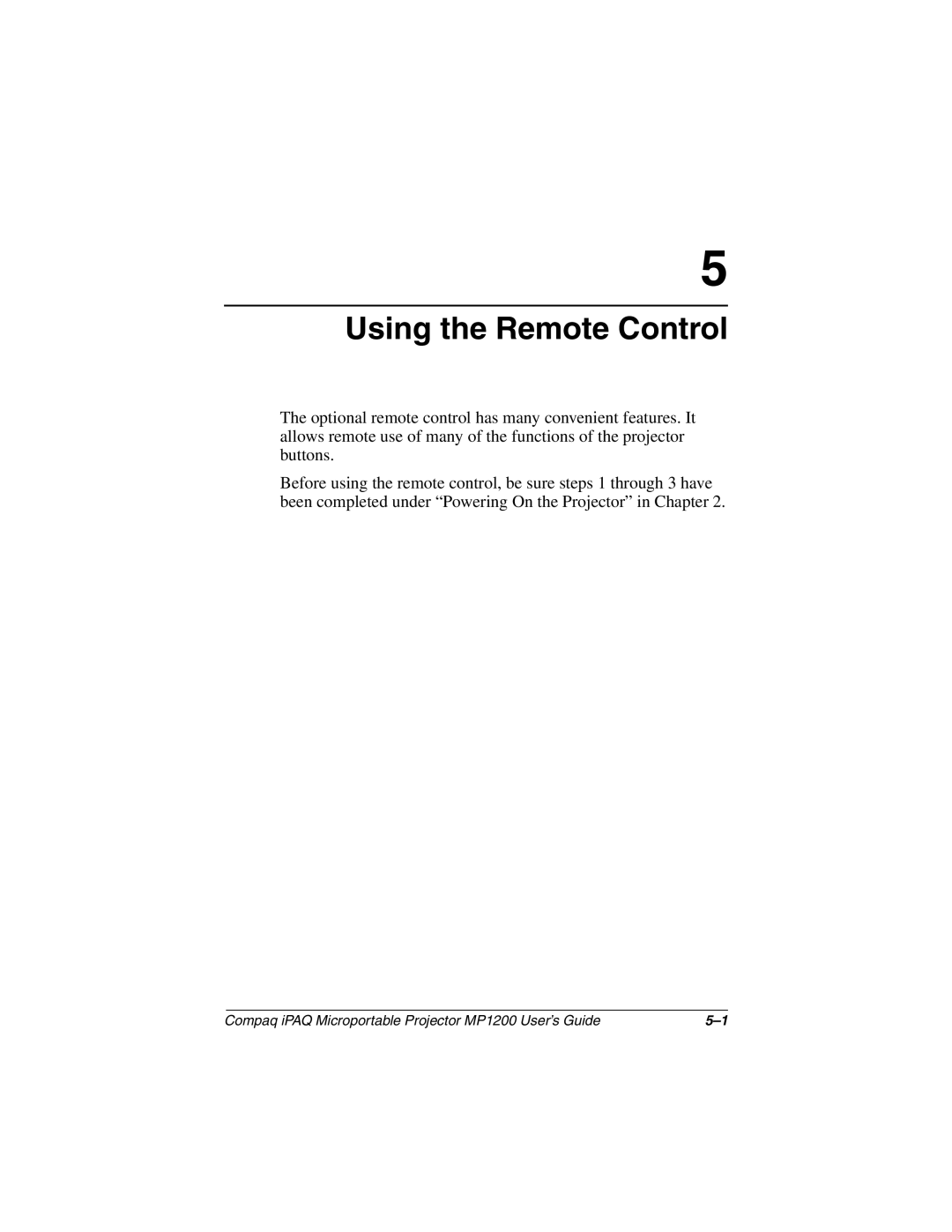 Compaq MP1200 manual Using the Remote Control 