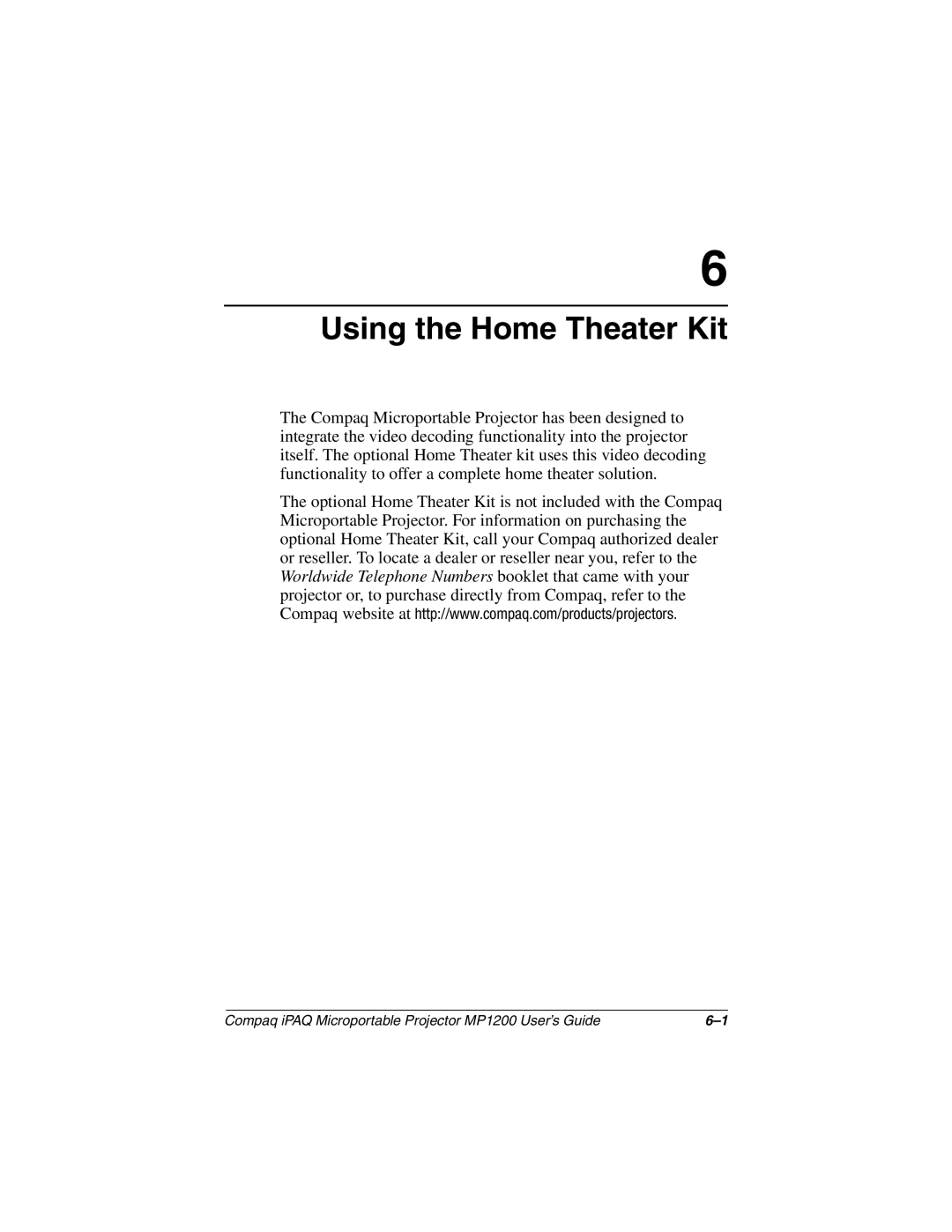 Compaq MP1200 manual Using the Home Theater Kit 