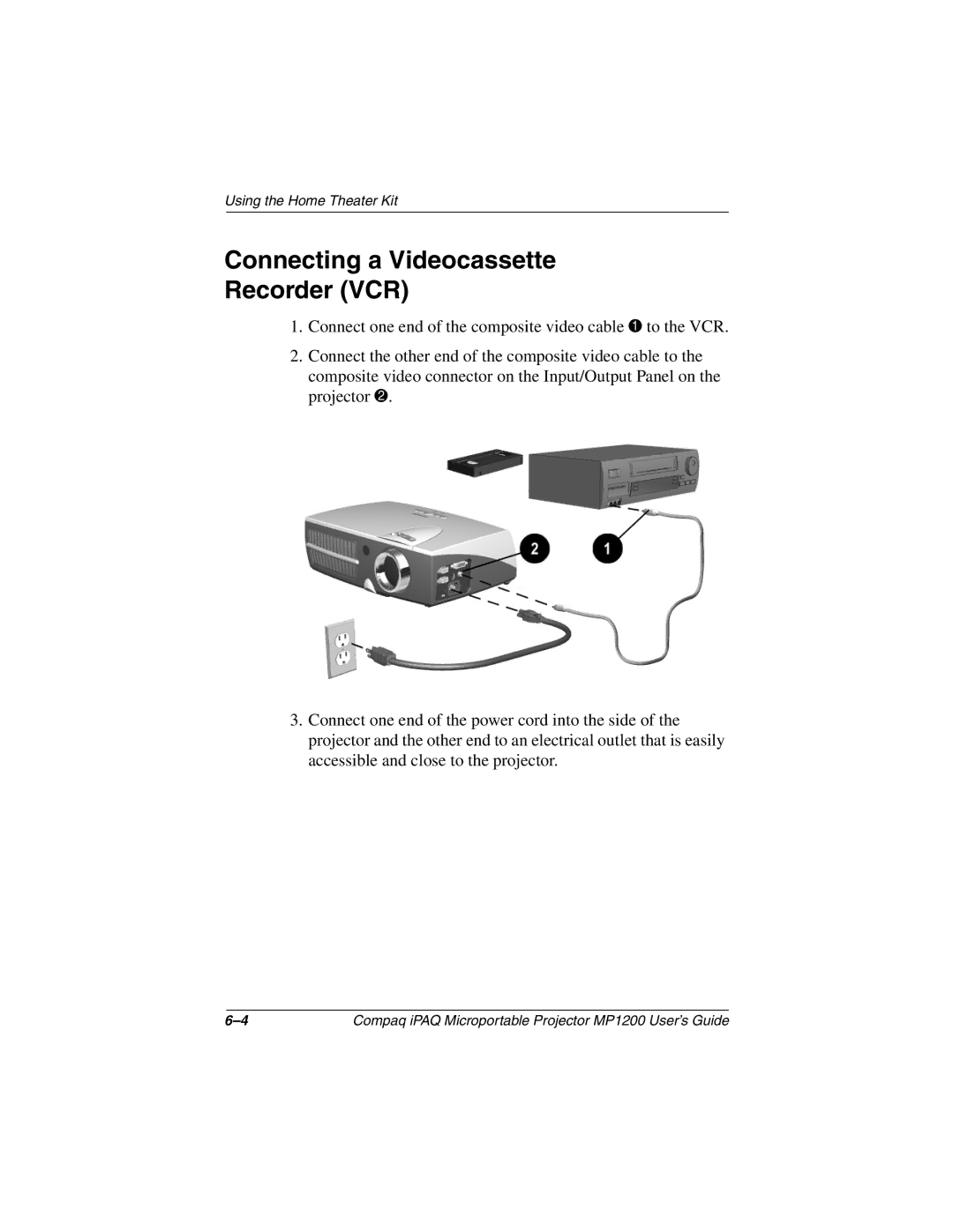 Compaq MP1200 manual Connecting a Videocassette Recorder VCR 