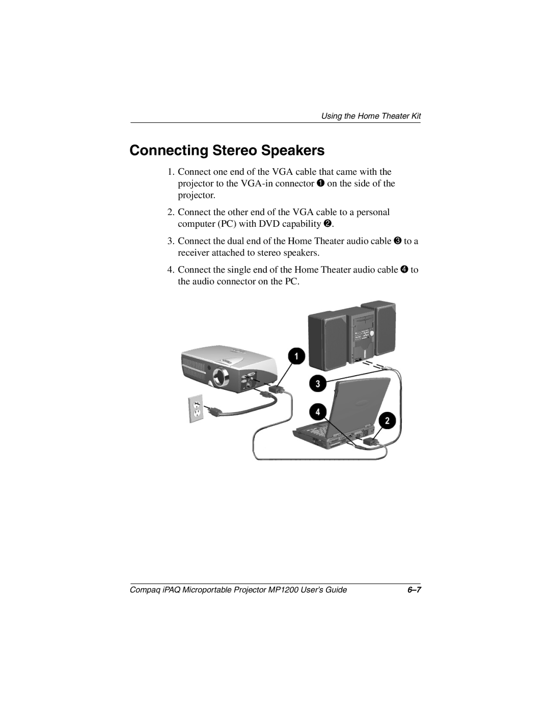 Compaq MP1200 manual Connecting Stereo Speakers 