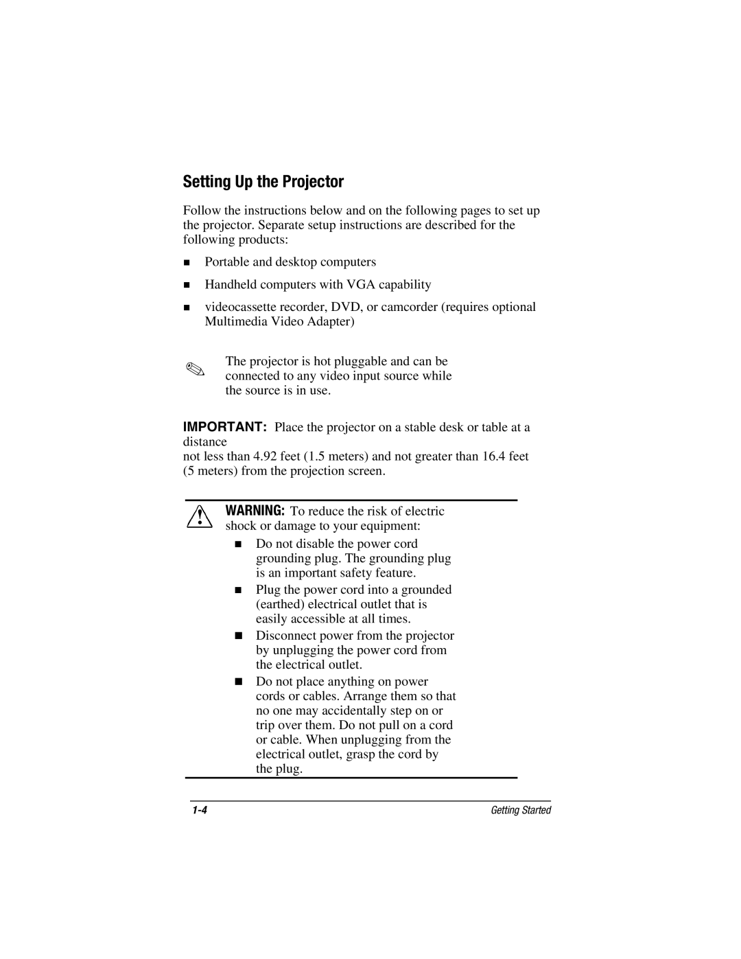 Compaq MP1800 warranty Setting Up the Projector 